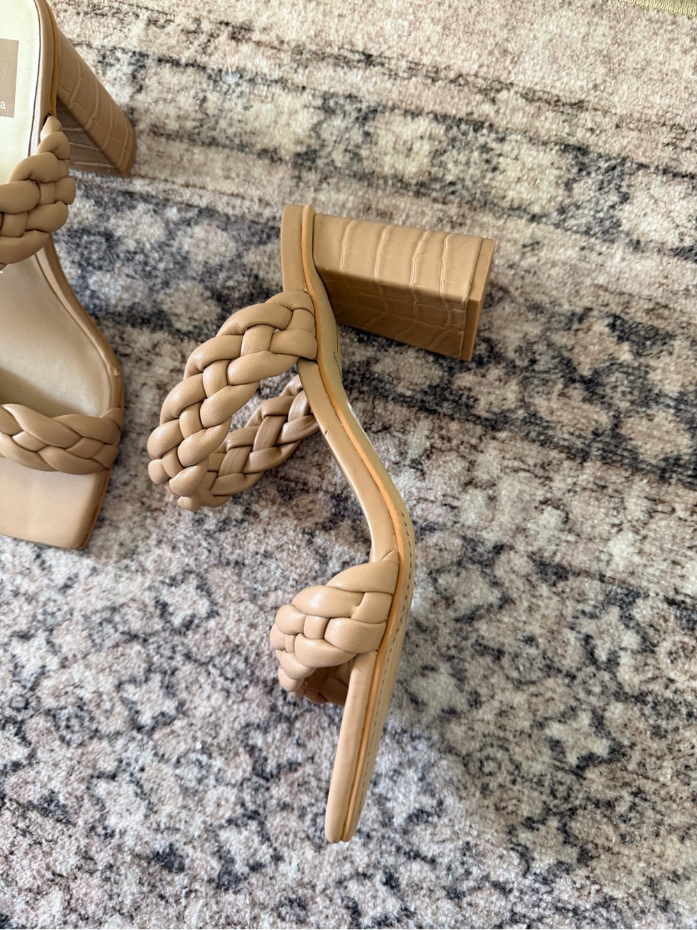 Dolce Vita Braided Double-Strap Block Heel Sandal - Beige